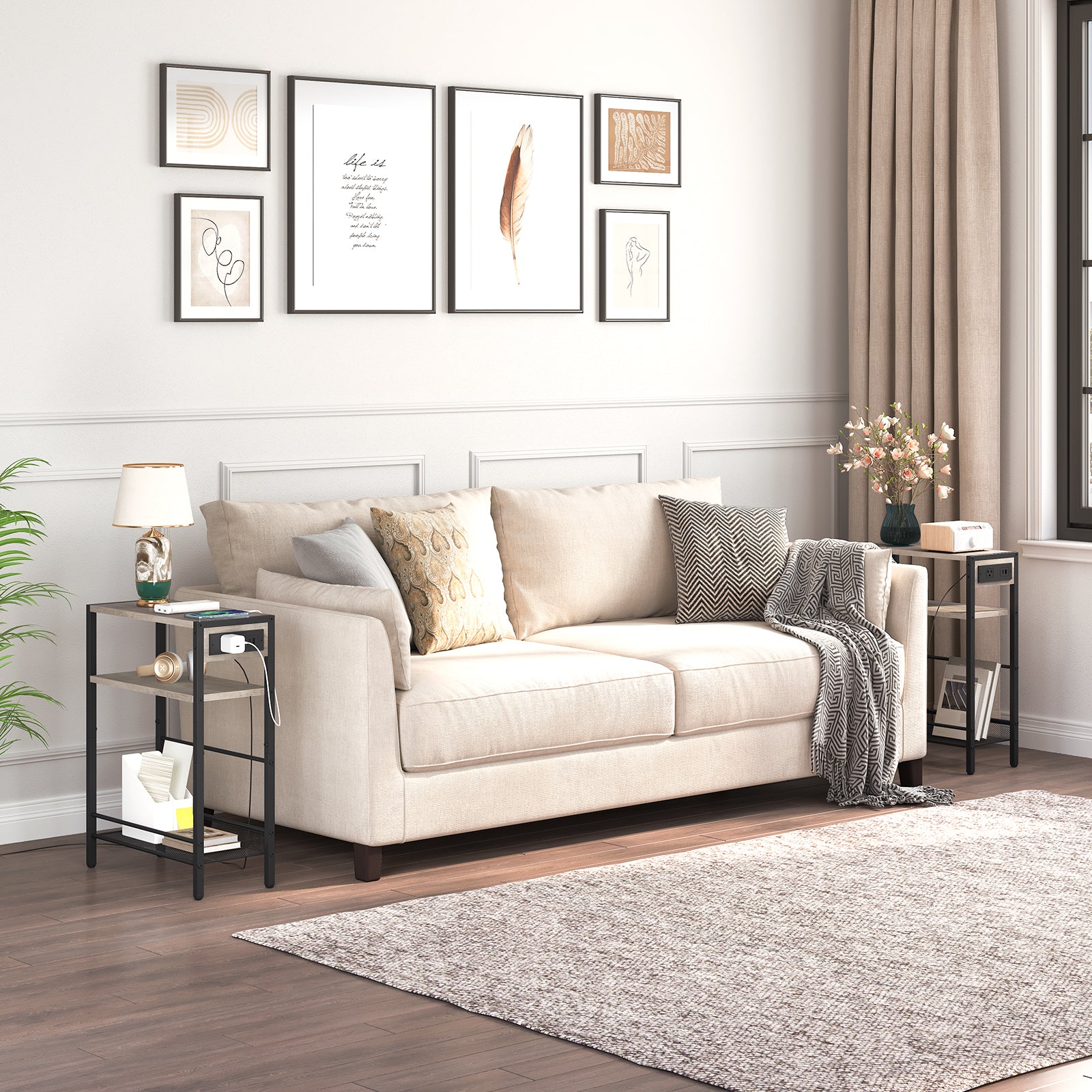 hoobro-side-tables-table-d-appoint-troite-greige-avec-prise image 7