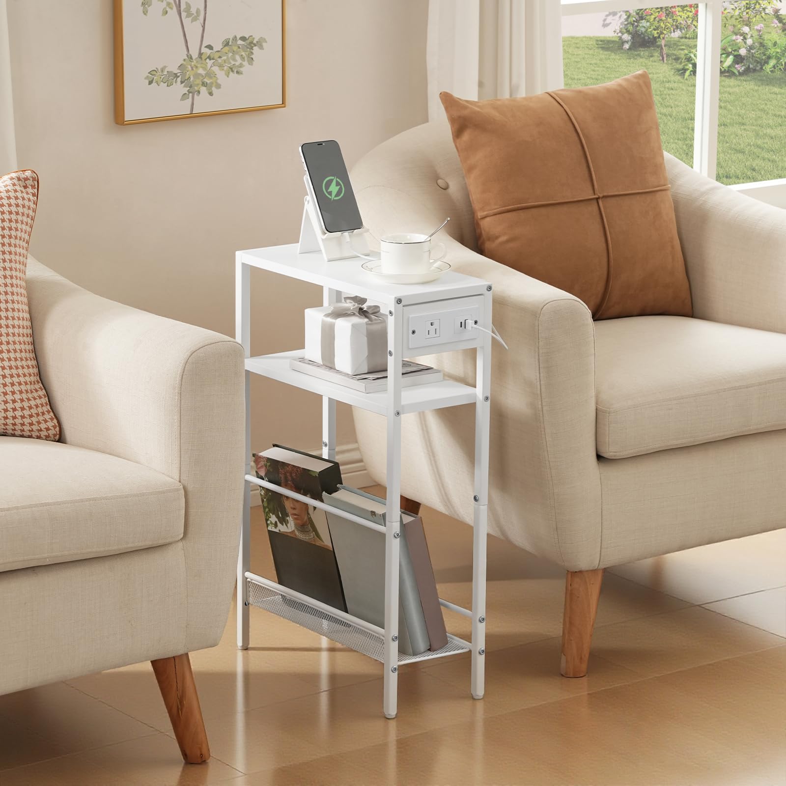 hoobro-wt102ubz01-table-d-appoint-blanche-avec-prise-usb image 2