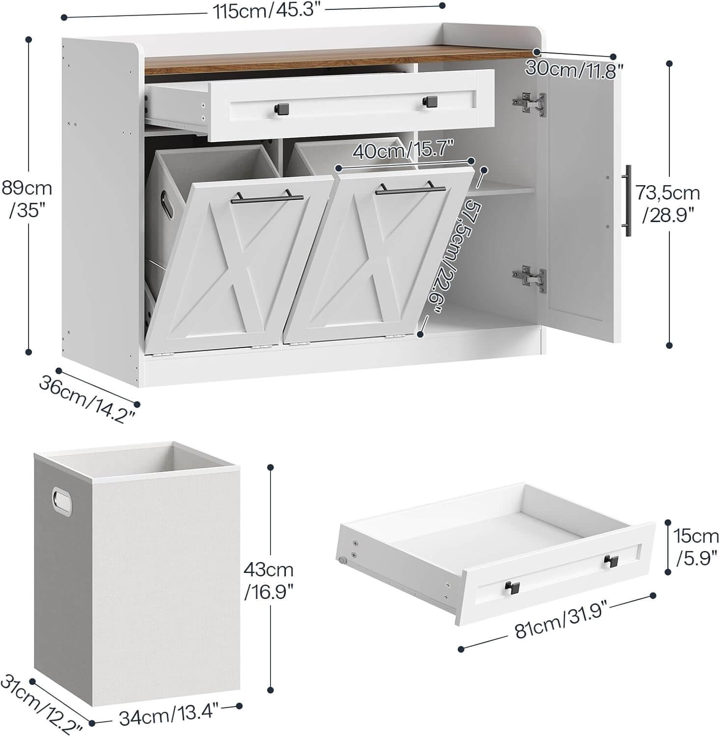 hoobro-double-panier-linge-blanc-meuble-buanderie-2-bacs image 3
