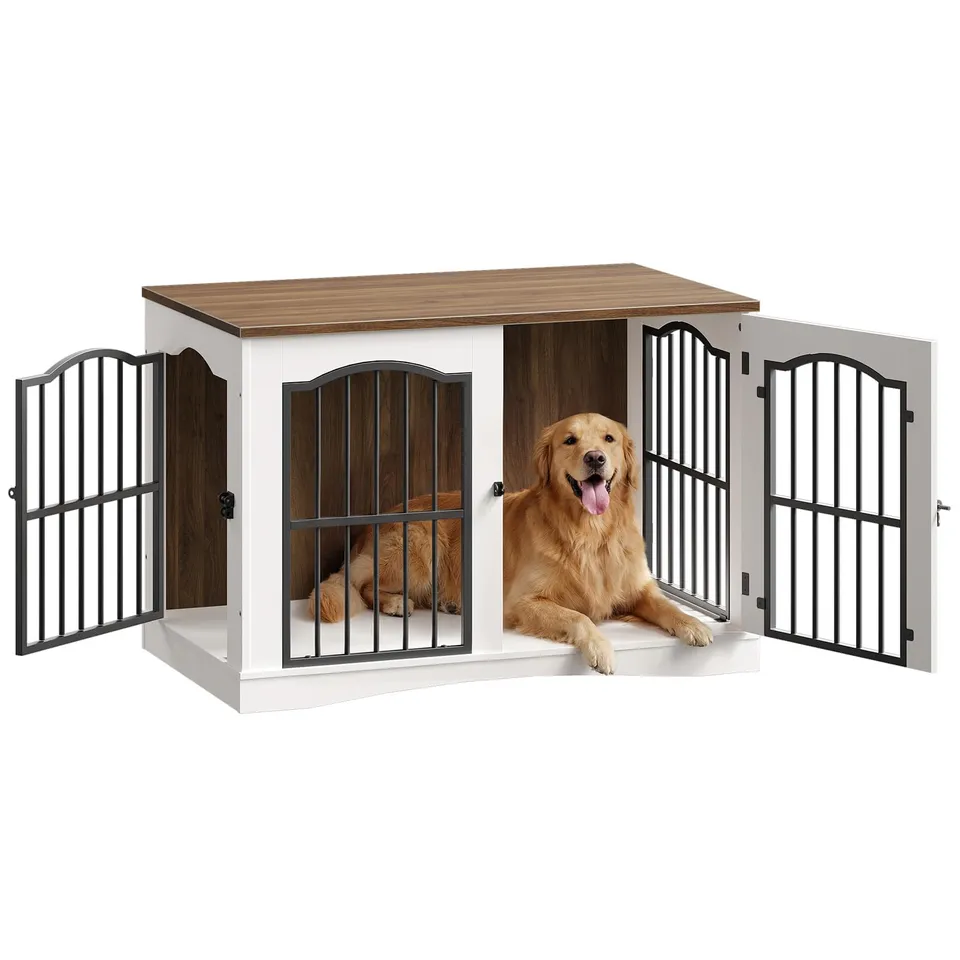 hoobro-meuble-niche-chien-blanc-3-portes-39-pouces-salon image 1