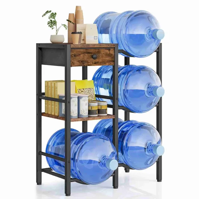 hoobro-porte-bonbonne-eau-5-gallons-marron-4-places-avec-tiroir image 1