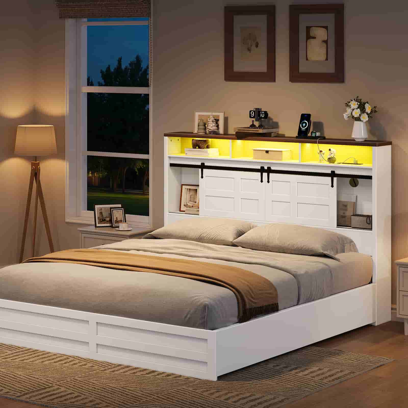 hoobro-t-te-de-lit-blanche-avec-led-et-prises image 5
