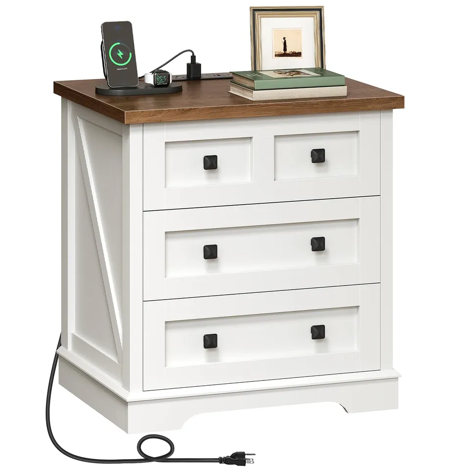 hoobro-nightstands-table-de-chevet-blanche-3-tiroirs-chargeur image 1