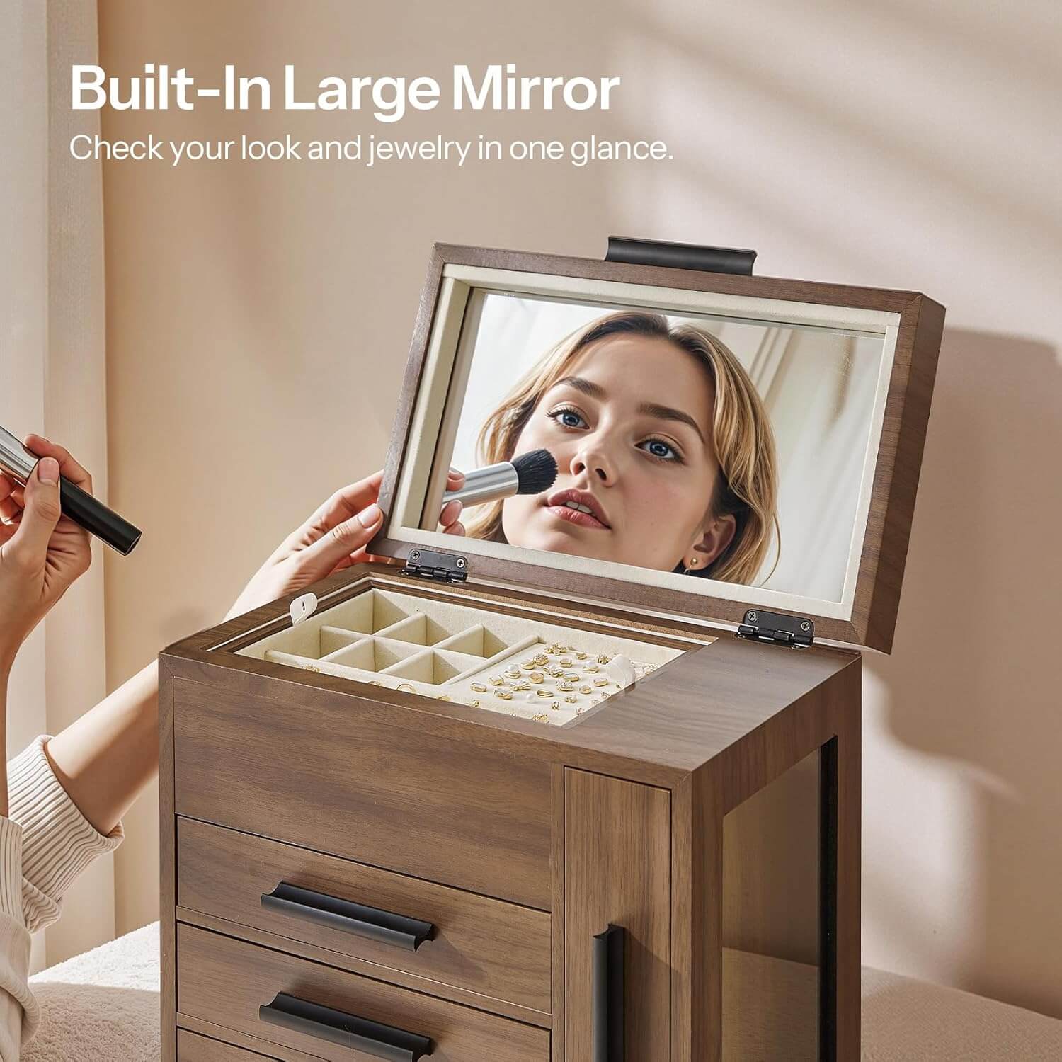 hoobro-jewelry-boxes-bo-te-bijoux-bois-noyer-miroir image 8