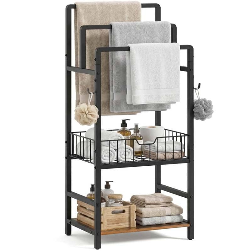 hoobro-bathroom-furniture-porte-serviettes-marron-3-niveaux image 1