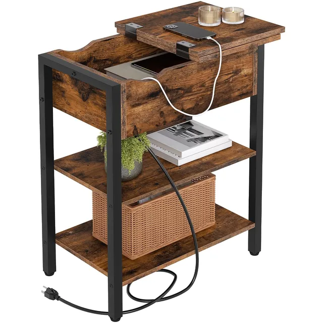 hoobro-side-tables-bf341bz01-table-chevet-marron-usb image 1