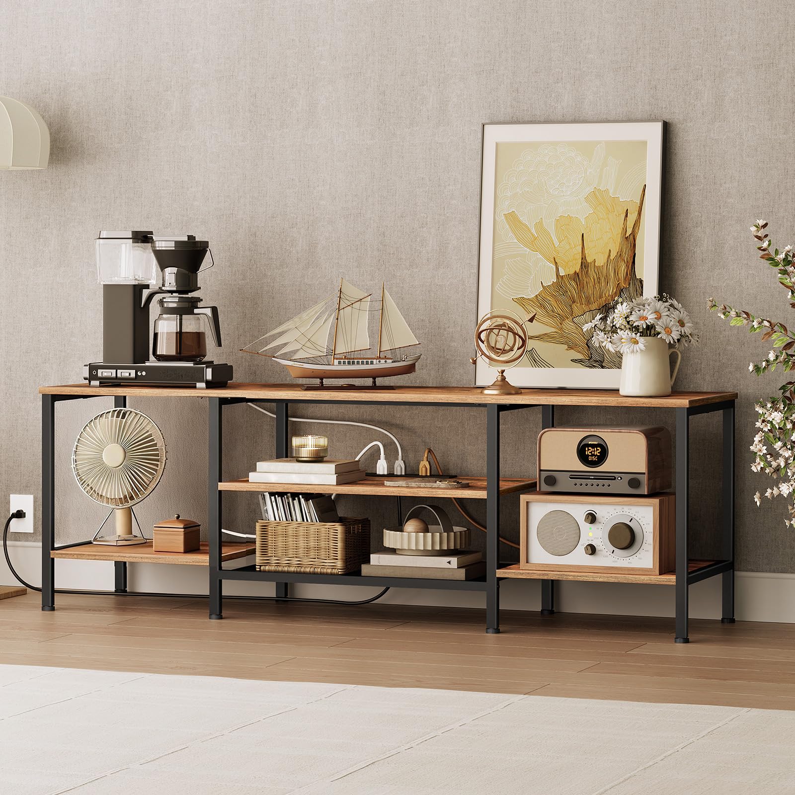 hoobro-bf60ds01-meuble-tv-70-pouces-marron-avec-prises image 4