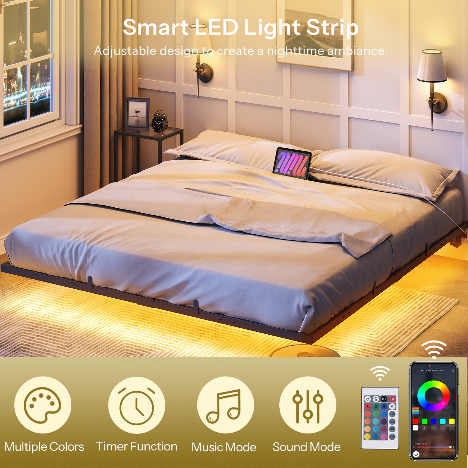 hoobro-bed-frames-lit-king-size-led-noir-avec-prises image 5