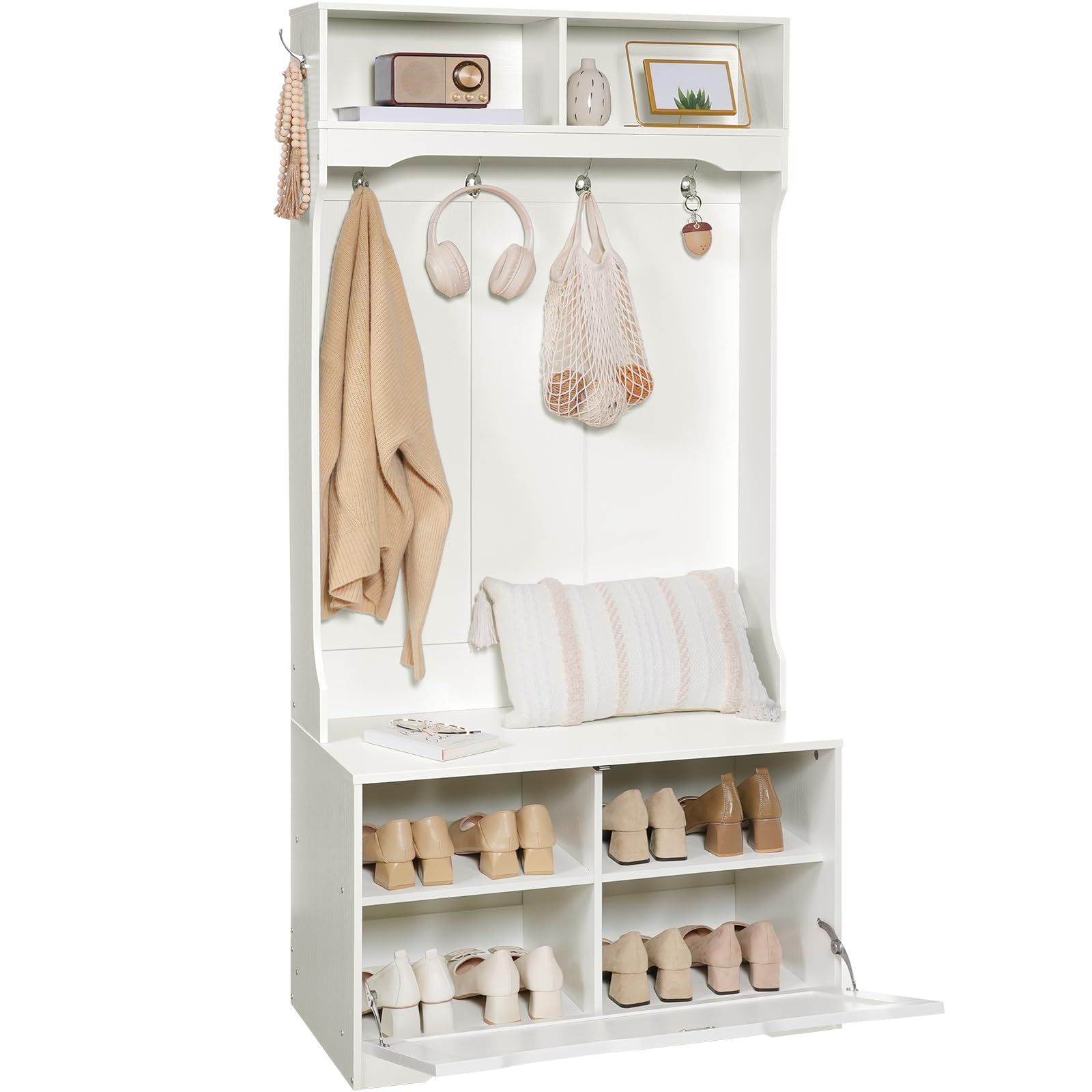 hoobro-hall-trees-vestiaire-entr-e-blanc-banc-chaussures image 1