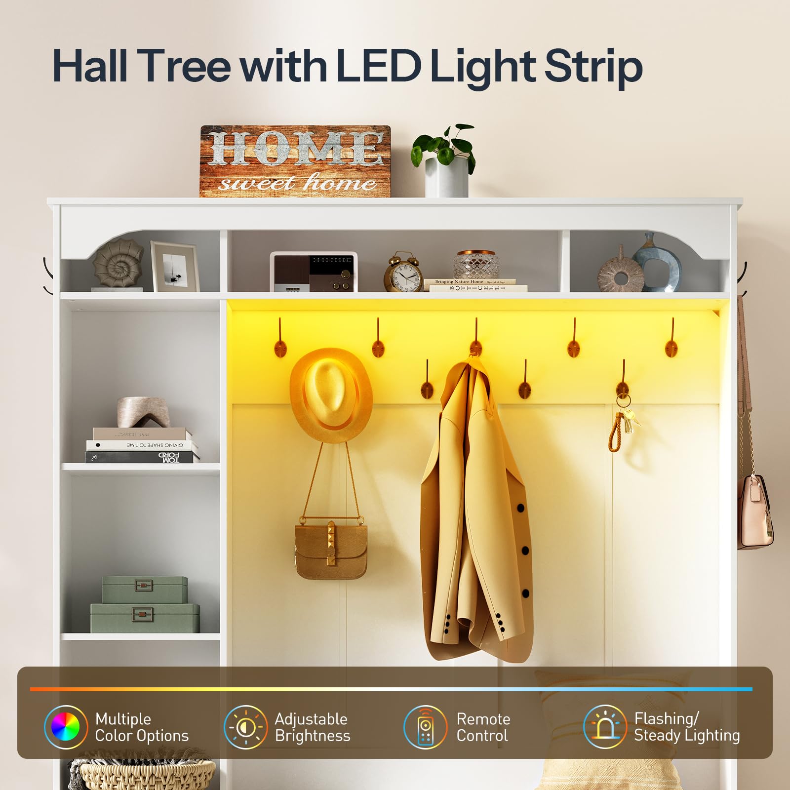 hoobro-hall-trees-vestiaire-entr-e-blanc-led-avec-banc image 7