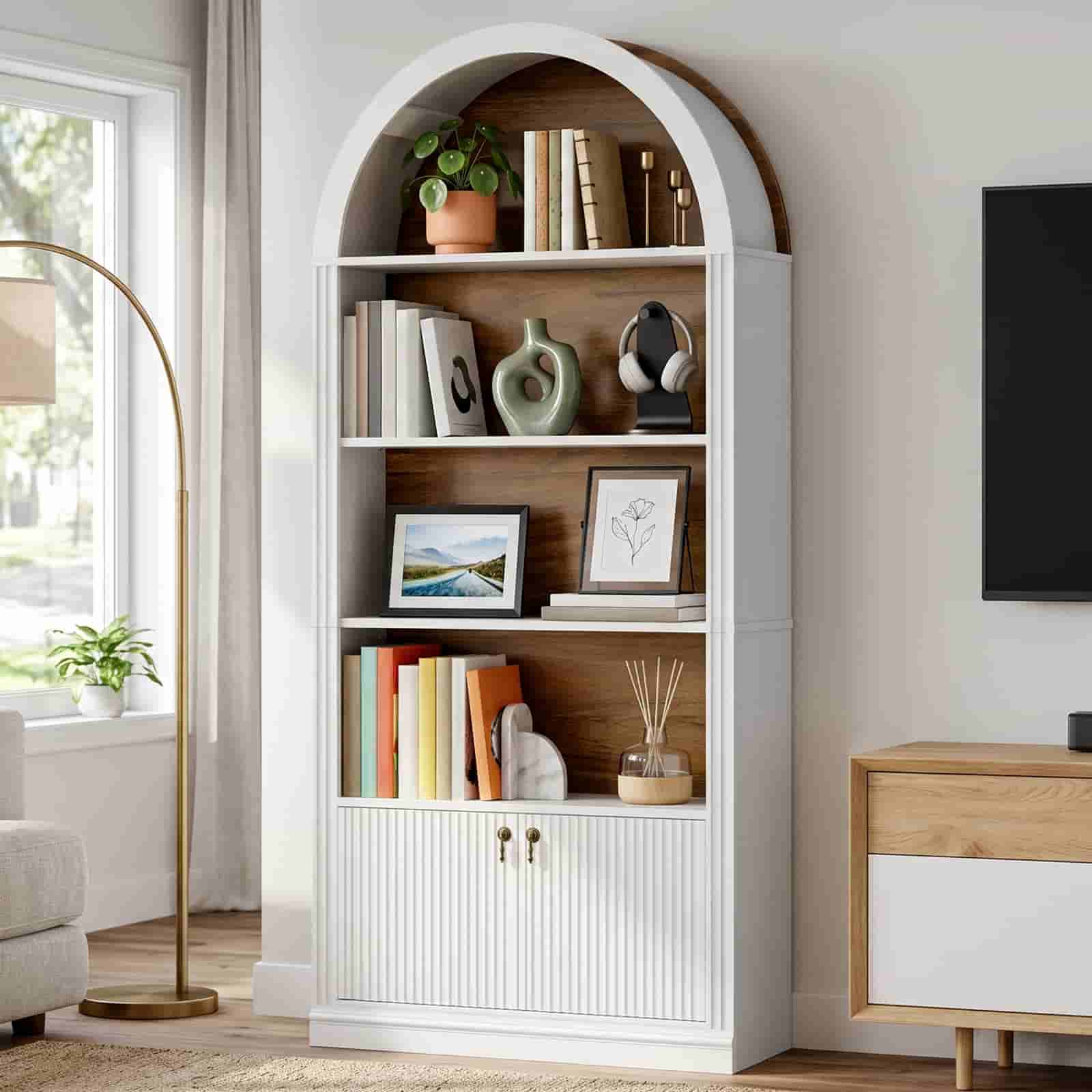 hoobro-bookshelves-biblioth-que-blanche-arqu-e-3-niveaux image 6