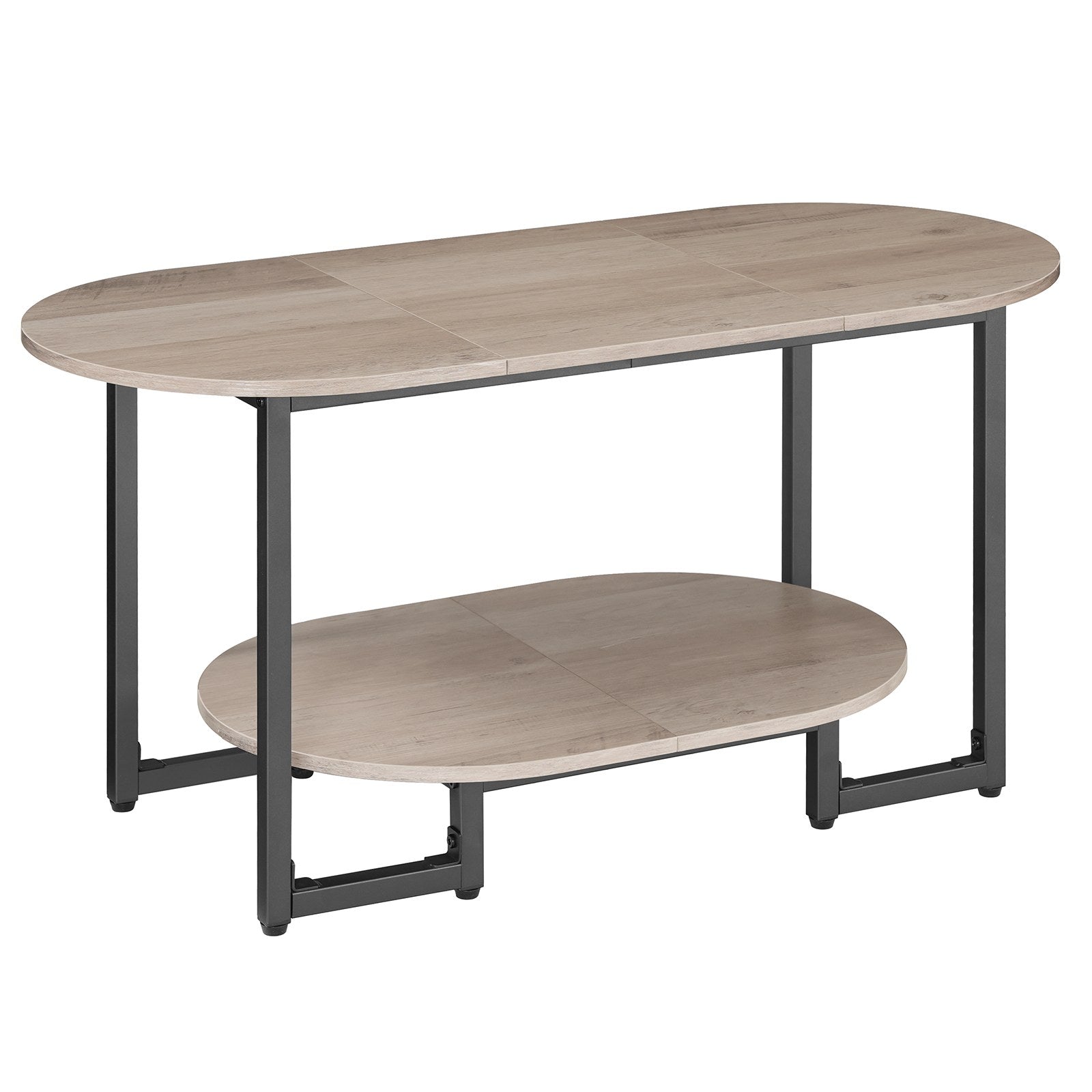 hoobro-coffee-tables-table-basse-ovale-bois-greige-2-niveaux image 3