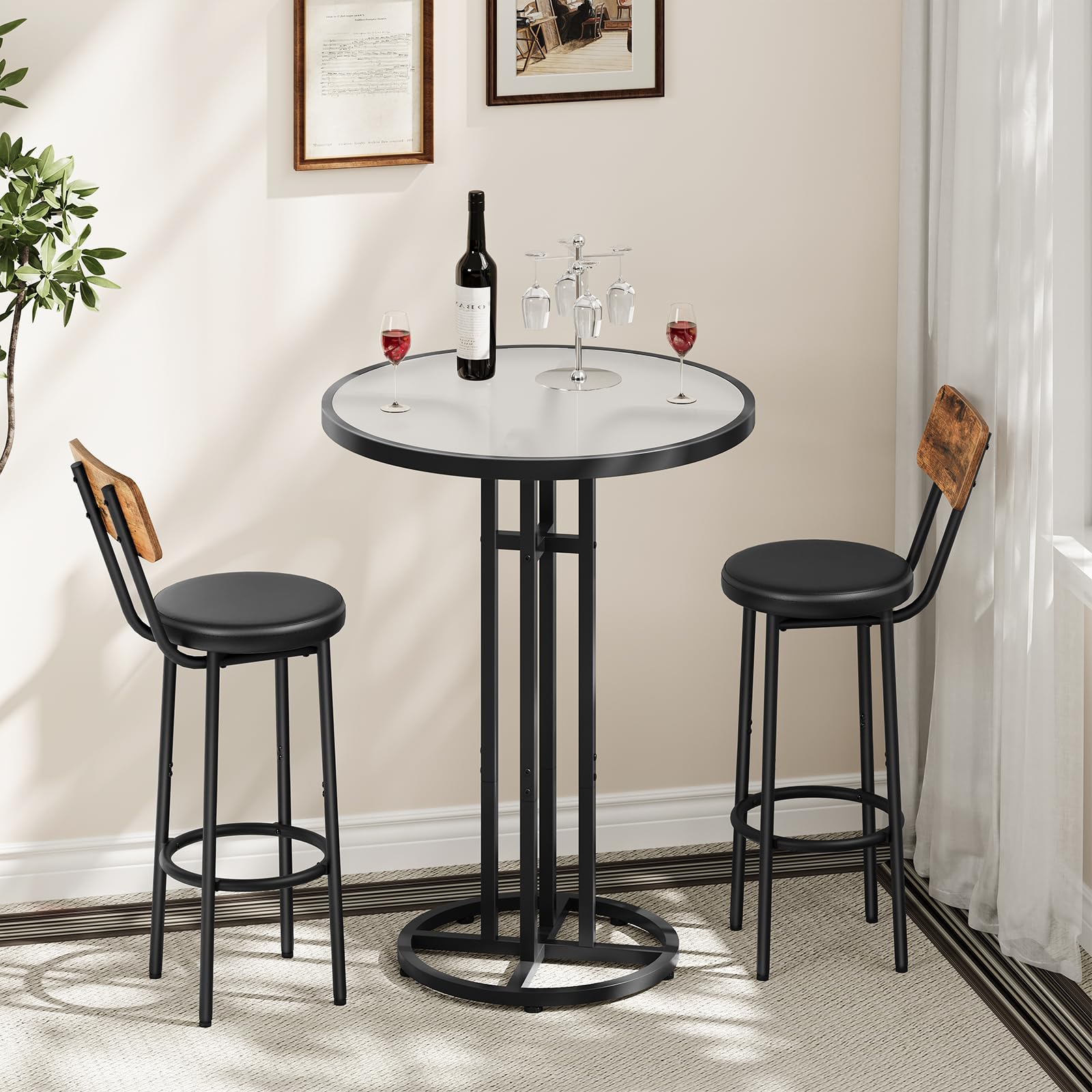 hoobro-table-de-bar-ronde-verre-d-poli-noire-60-cm image 2