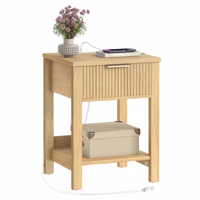 hoobro-table-de-chevet-bois-naturel-cannel-e-prise-usb-c image 1