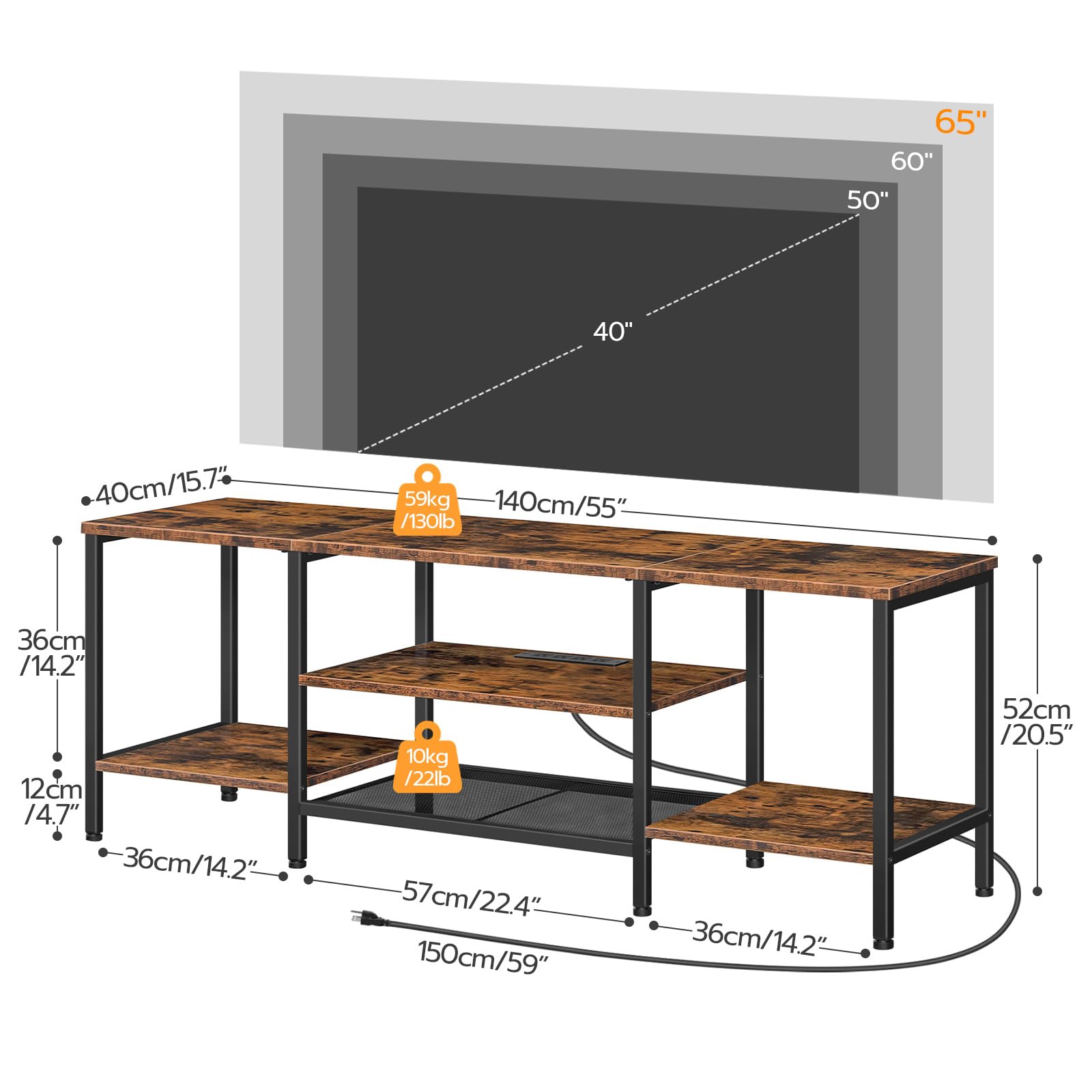 hoobro-meuble-tv-65-pouces-marron-prises-3-niveaux image 2
