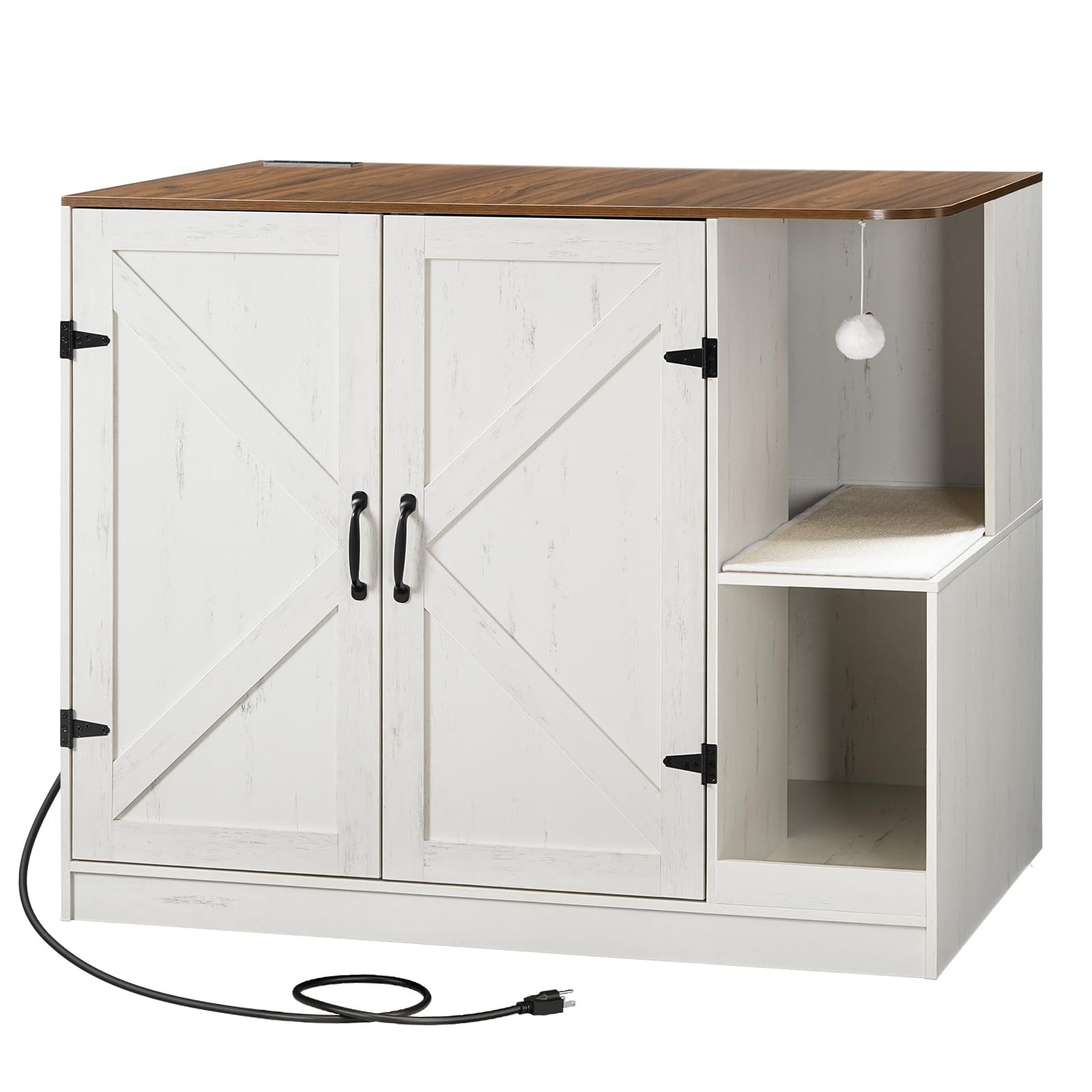 hoobro-pet-furniture-meuble-liti-re-chat-automatique-blanc-farmhouse image 3