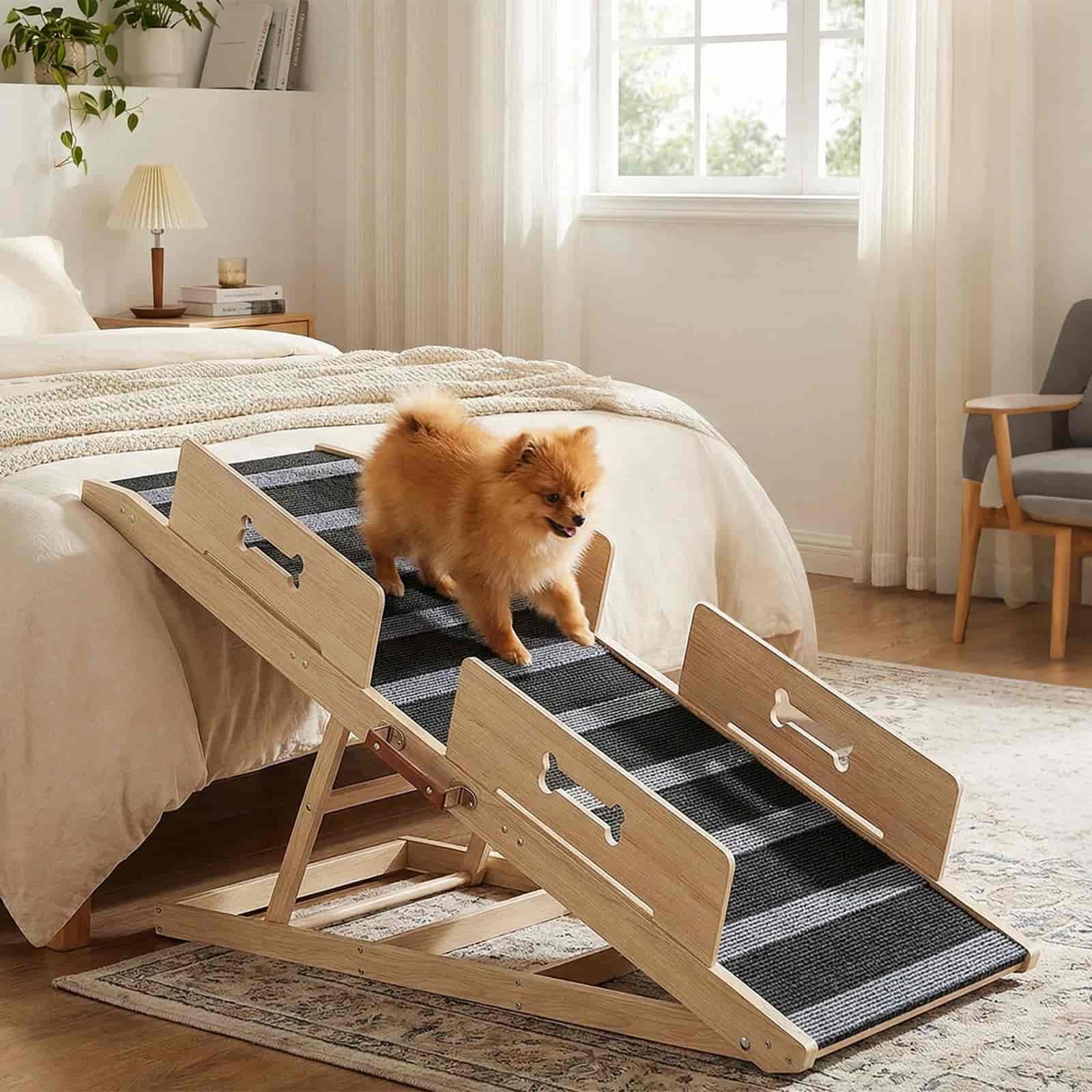 hoobro-pet-furniture-rampe-chien-pliable-naturel-4-hauteurs image 2
