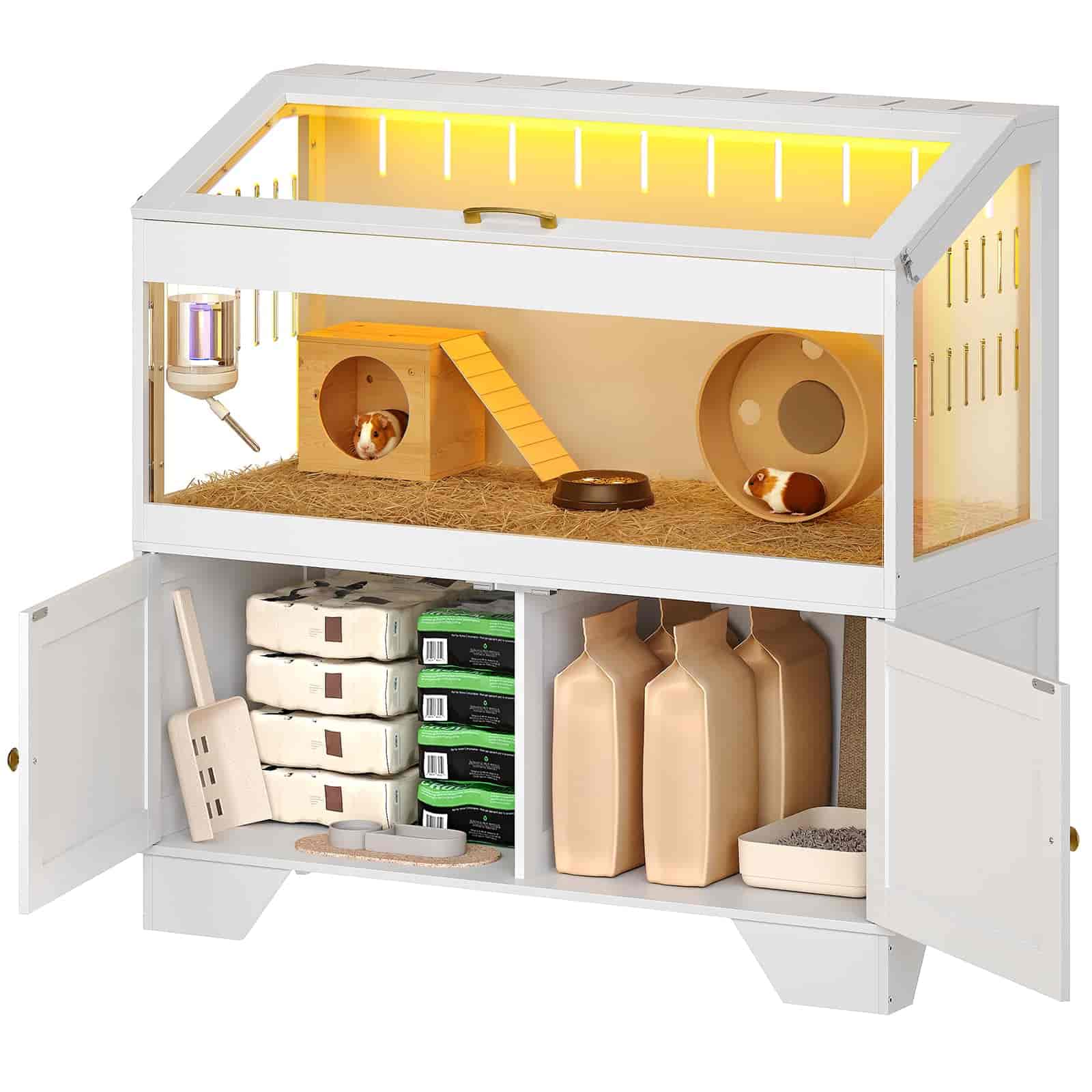 hoobro-cage-hamster-acrylique-grande-blanche-led-rangement image 1