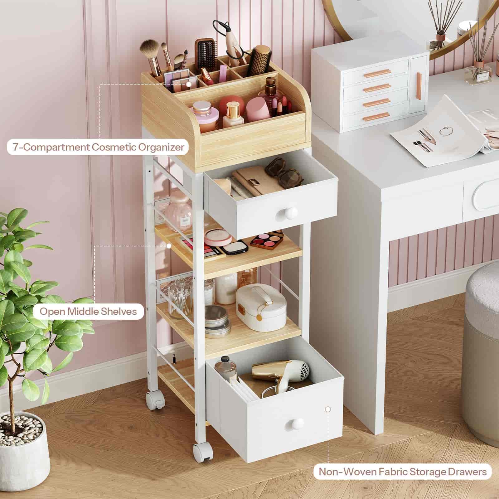 hoobro-rangement-desserte-maquillage-blanche-roulettes image 4