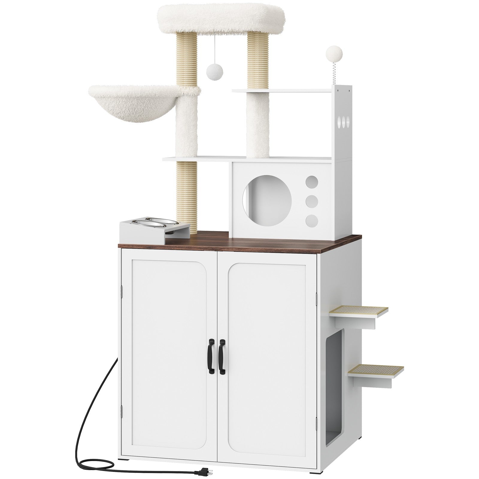 hoobro-pet-furniture-arbre-chat-blanc-cache-liti-re-avec-prise image 3