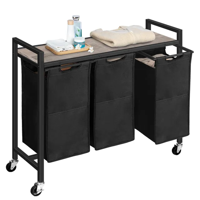 hoobro-panier-linge-3-bacs-noir-43-4-l-roulettes-avec-tag-re image 1