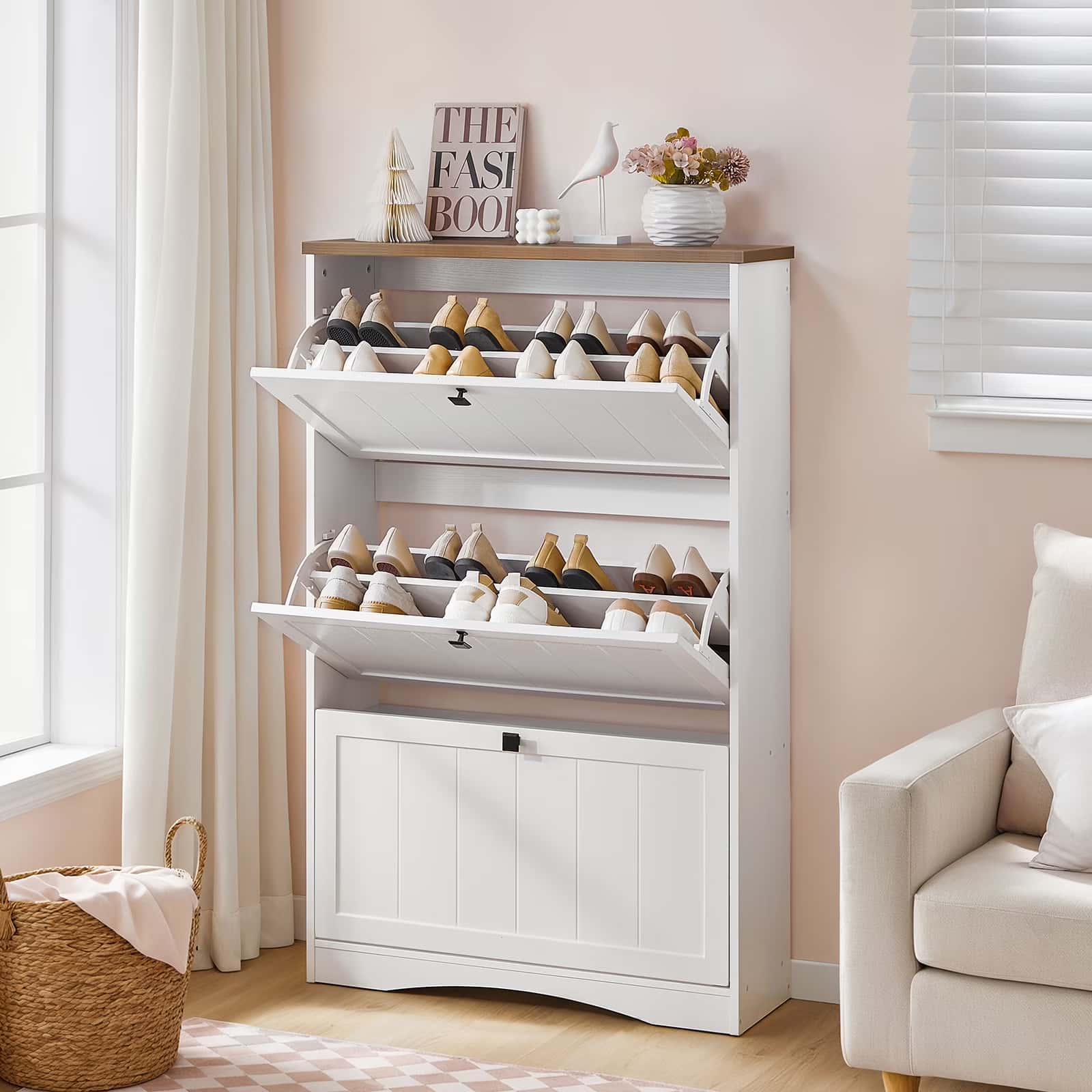 hoobro-shoe-racks-meuble-chaussures-blanc-24-paires-abattants image 6
