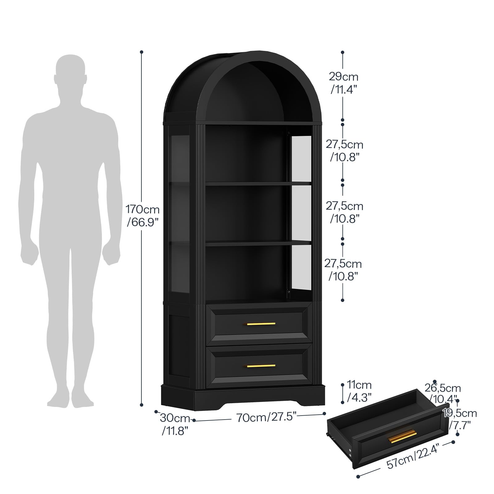 hoobro-bookshelves-170-cm-biblioth-que-noire-arche-led image 4