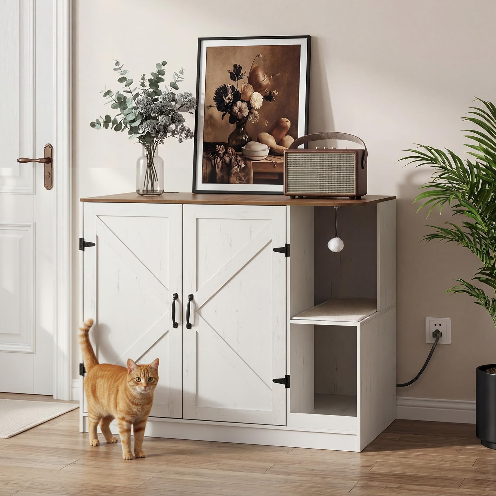 hoobro-pet-furniture-meuble-liti-re-chat-automatique-blanc-farmhouse image 5