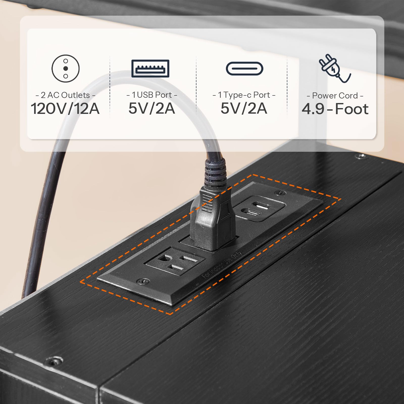 hoobro-bb43ubz01-table-appoint-noire-usb-type-c-2-tiroirs image 5