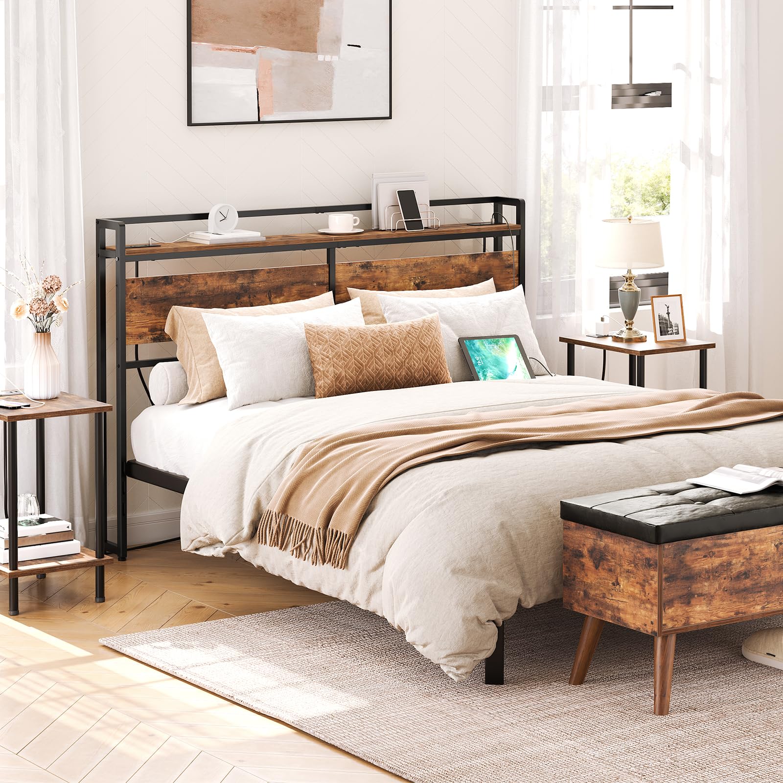 hoobro-headboards-t-te-de-lit-queen-marron-usb image 5