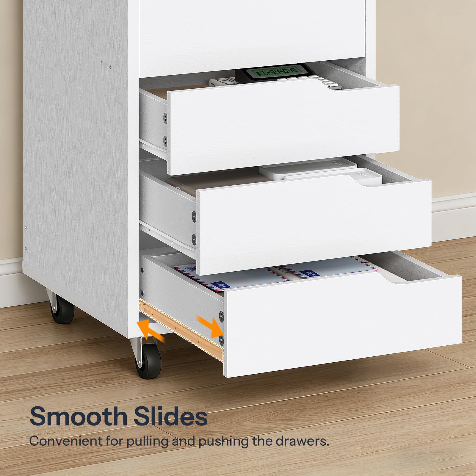 hoobro-caisson-de-bureau-mobile-5-tiroirs-blanc-roulettes image 6