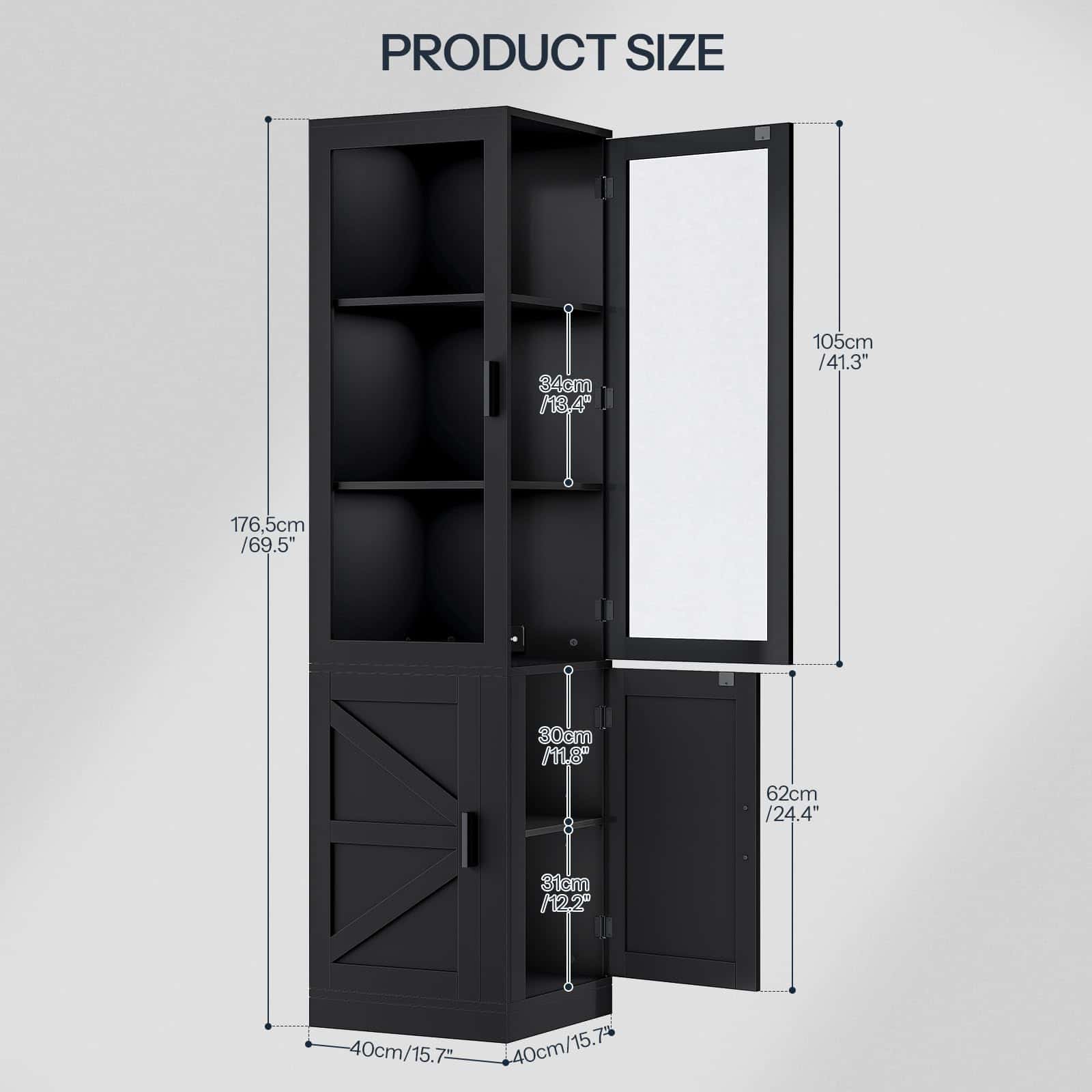 hoobro-vitrine-d-angle-noire-69-5-pouces-portes-verre-led image 1