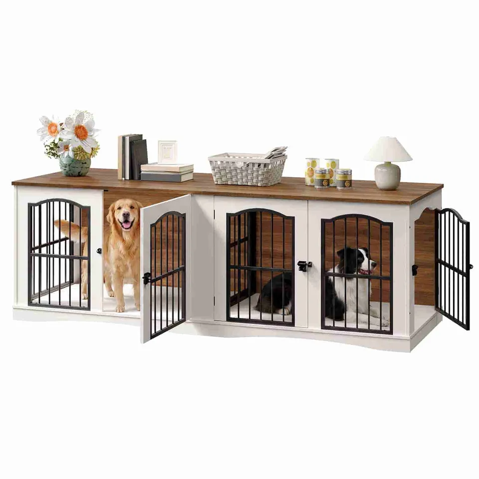 hoobro-pet-furniture-niche-chien-bois-blanche-double-avec-s-parateur image 1