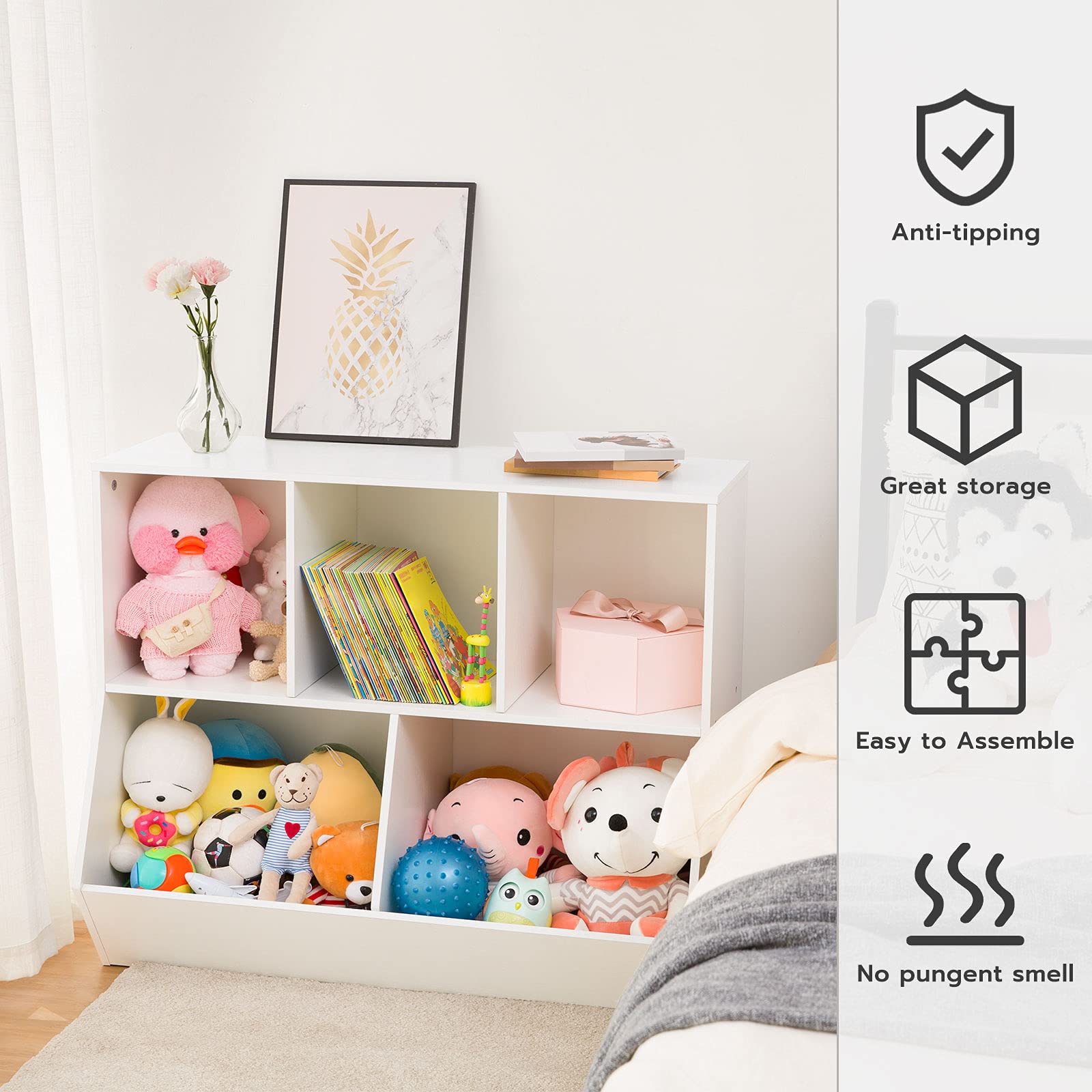 hoobro-kid-s-furniture-organisateur-jouets-90-cm-blanc-livres image 7