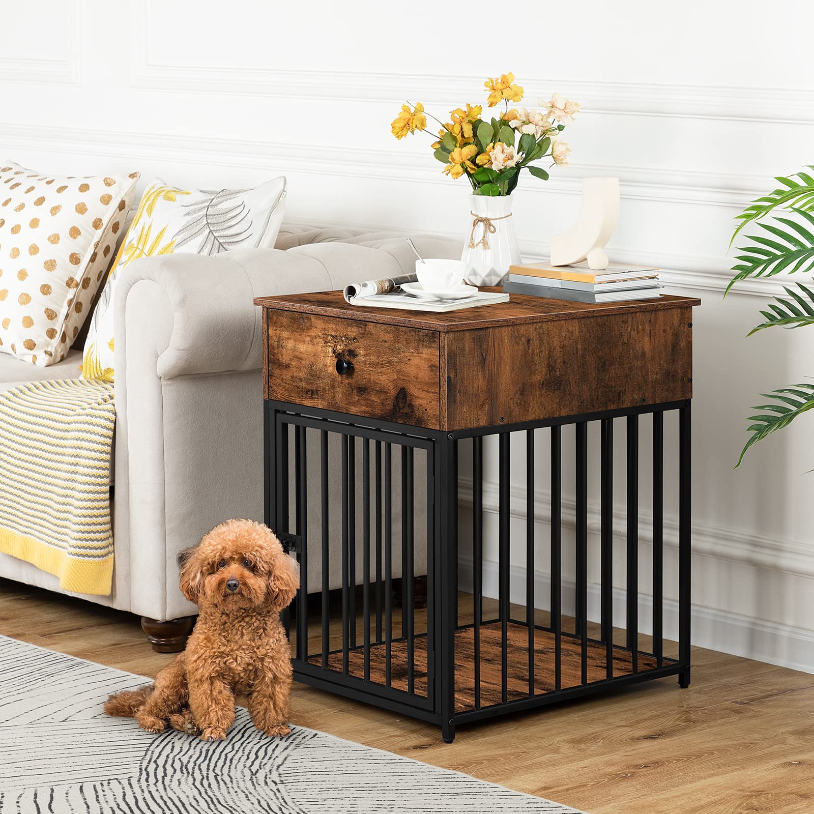 hoobro-pet-furniture-cage-chien-bois-marron-tiroir image 2