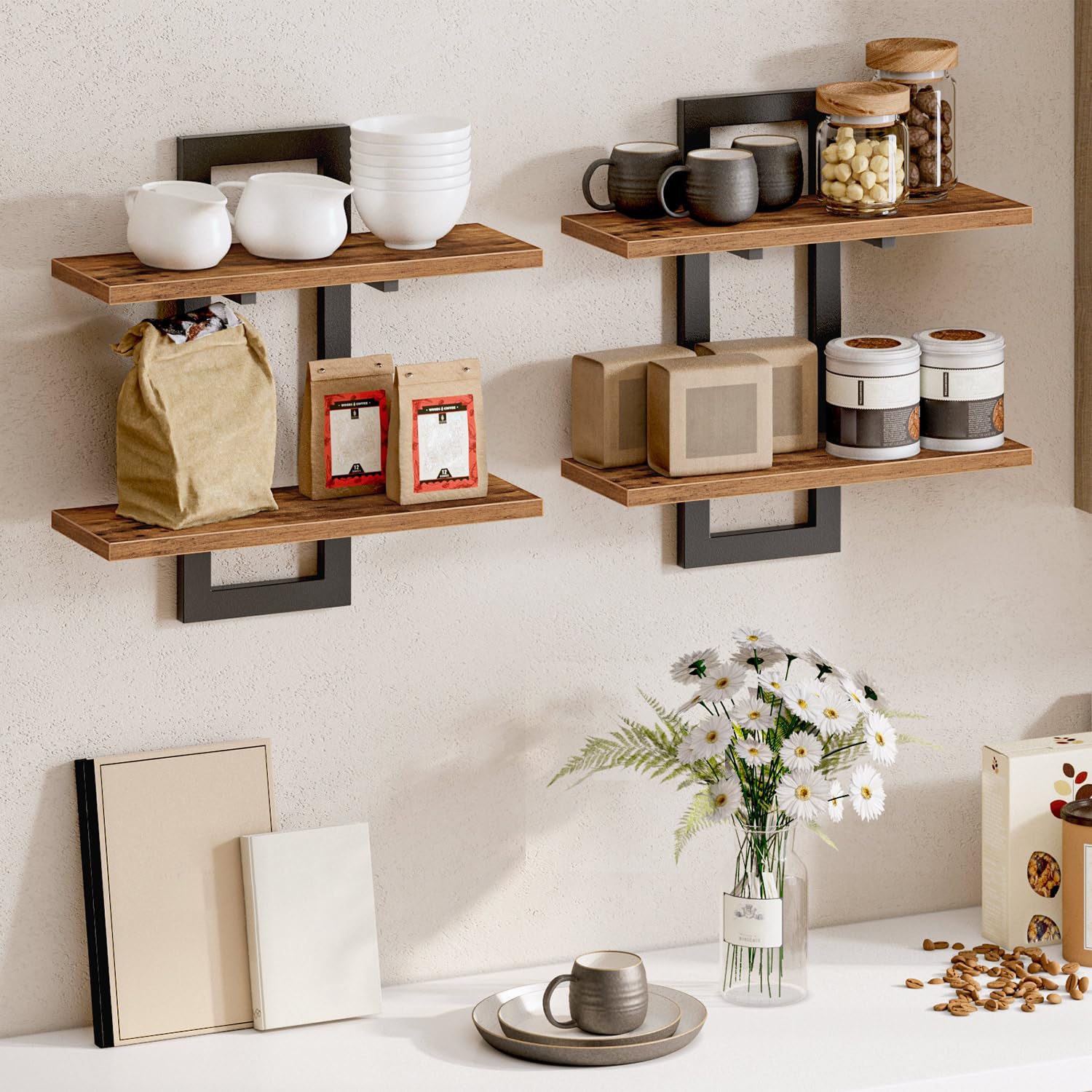 hoobro-rangement-tag-re-murale-flottante-marron-lot-de-2 image 8
