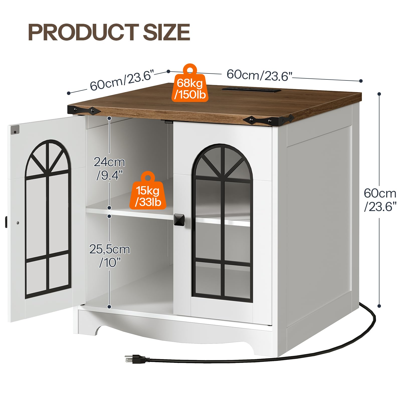 hoobro-table-de-nuit-blanche-led-avec-charge-et-armoire-2-portes image 3