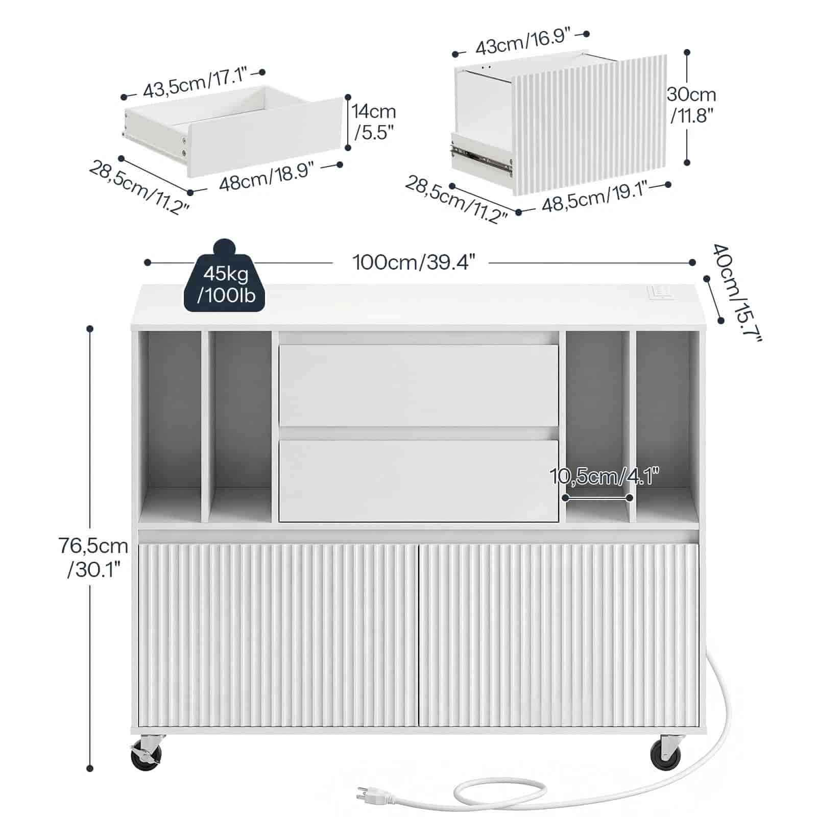 hoobro-caisson-bureau-blanc-imprimante-100cm-prise image 3