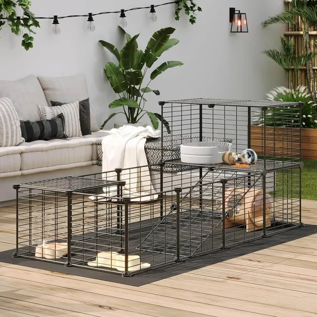 hoobro-pet-furniture-enclos-cochon-d-inde-noir-avec-tapis image 1