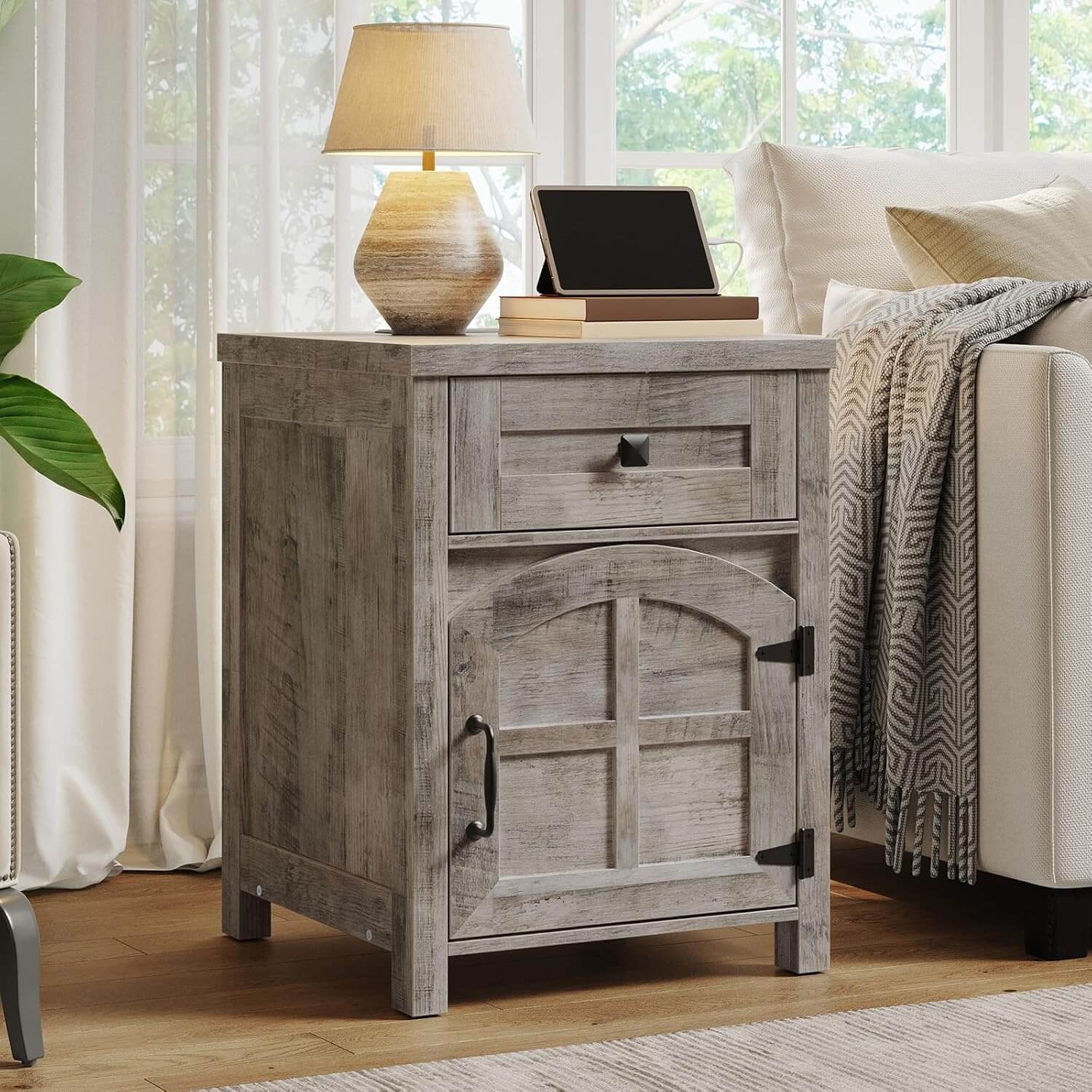 hoobro-table-d-appoint-farmhouse-bois-greige-avec-station-de-charge image 6