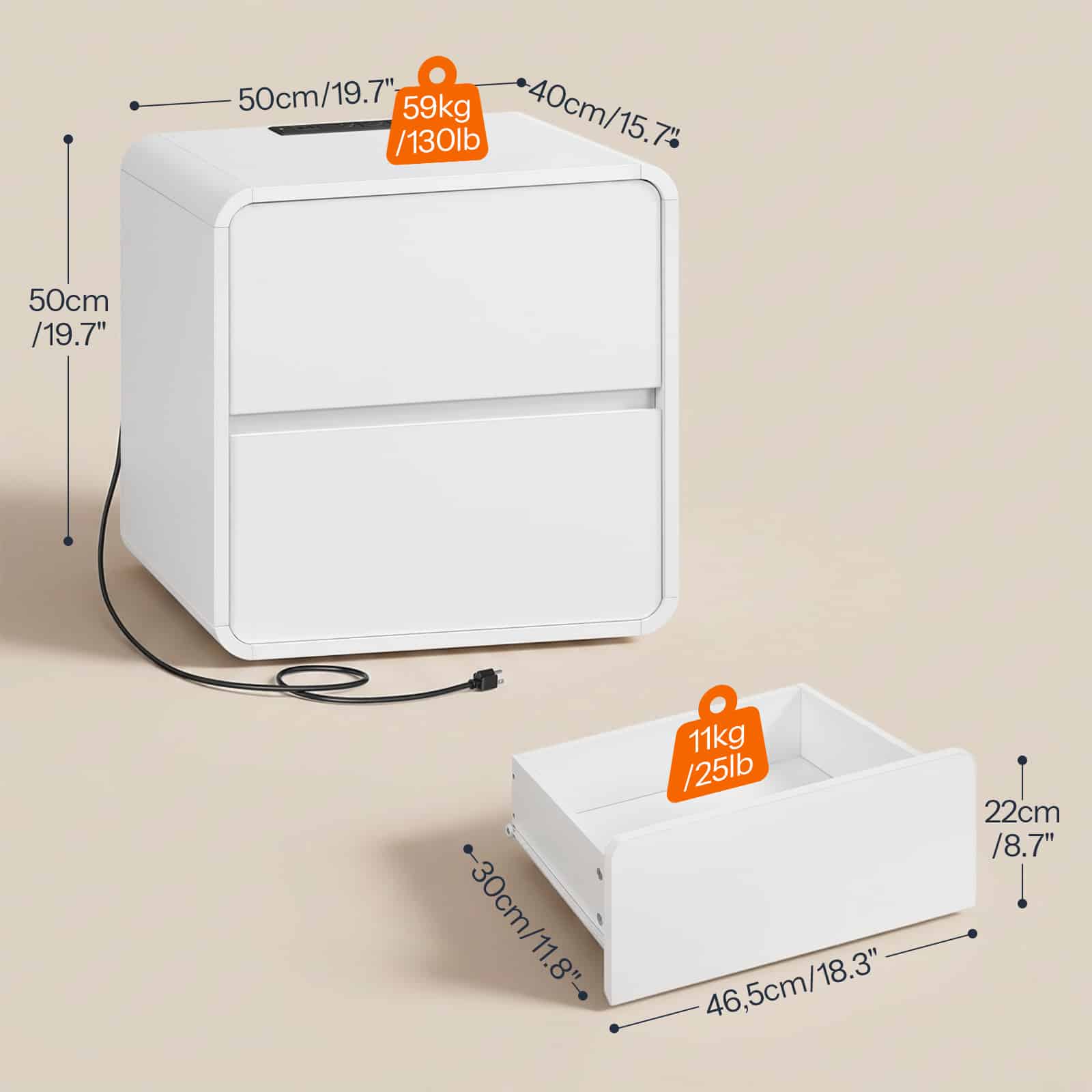 hoobro-nightstands-chevet-blanc-bois-avec-prise-et-tiroirs image 4
