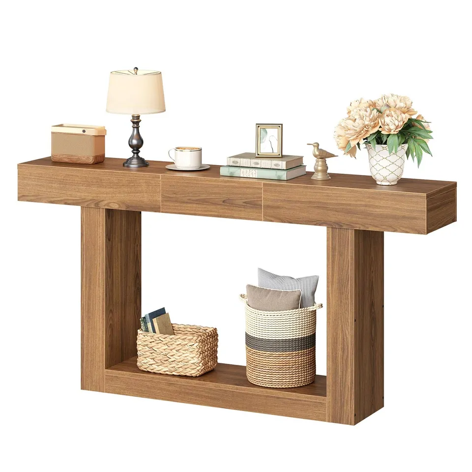 hoobro-table-console-extensible-naturel-47-63-pouces-avec-rangement image 1