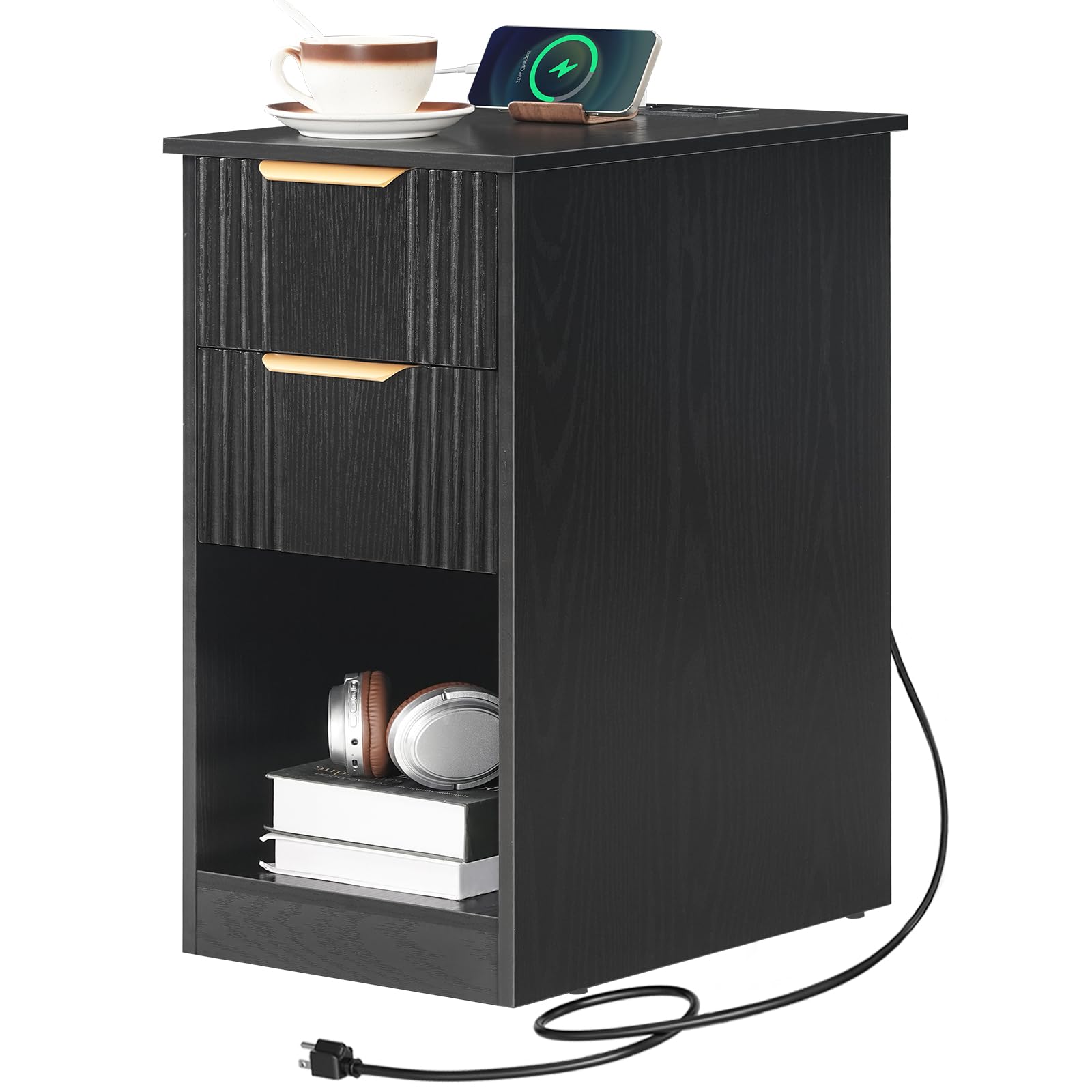 hoobro-table-de-chevet-noire-cannel-e-avec-station-charge image 1