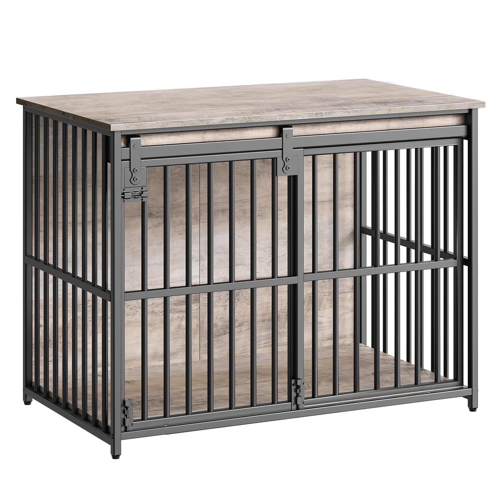 hoobro-cage-chien-bois-gris-porte-coulissante-niche-int-rieure image 3
