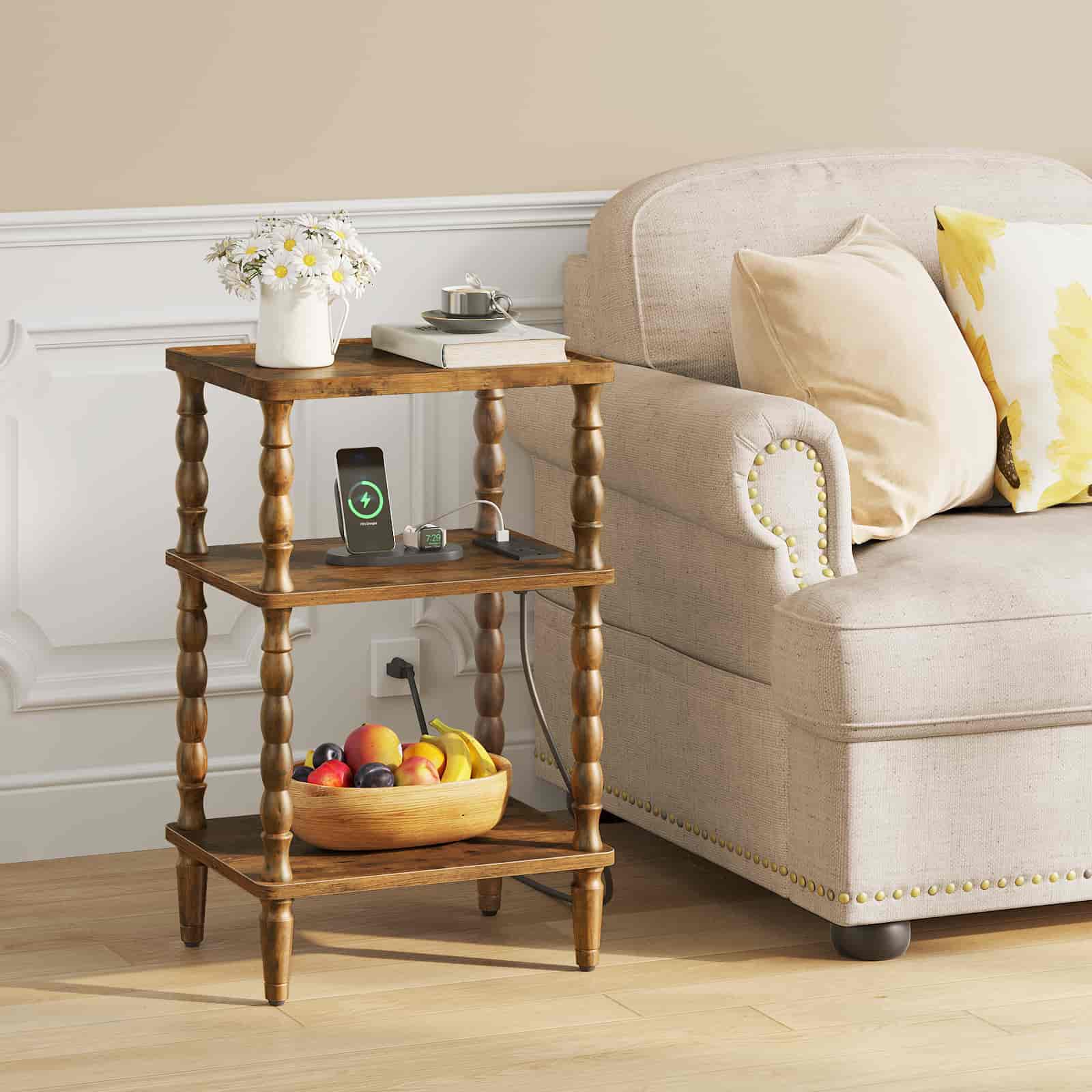 hoobro-side-tables-table-d-appoint-marron-3-niveaux-charge-sans-fil image 2