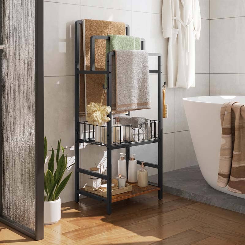 hoobro-bathroom-furniture-porte-serviettes-marron-3-niveaux image 2