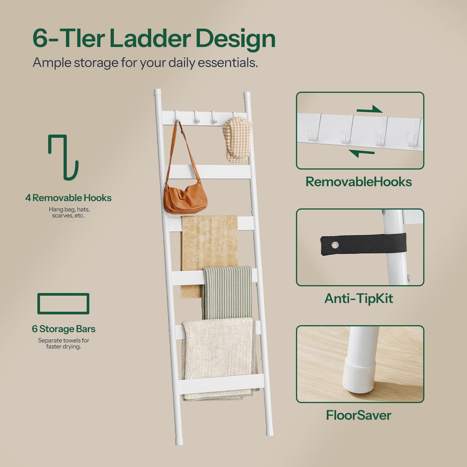 hoobro-ladder-shelves-chelle-plaid-blanc-6-niveaux-ww66cj01 image 5