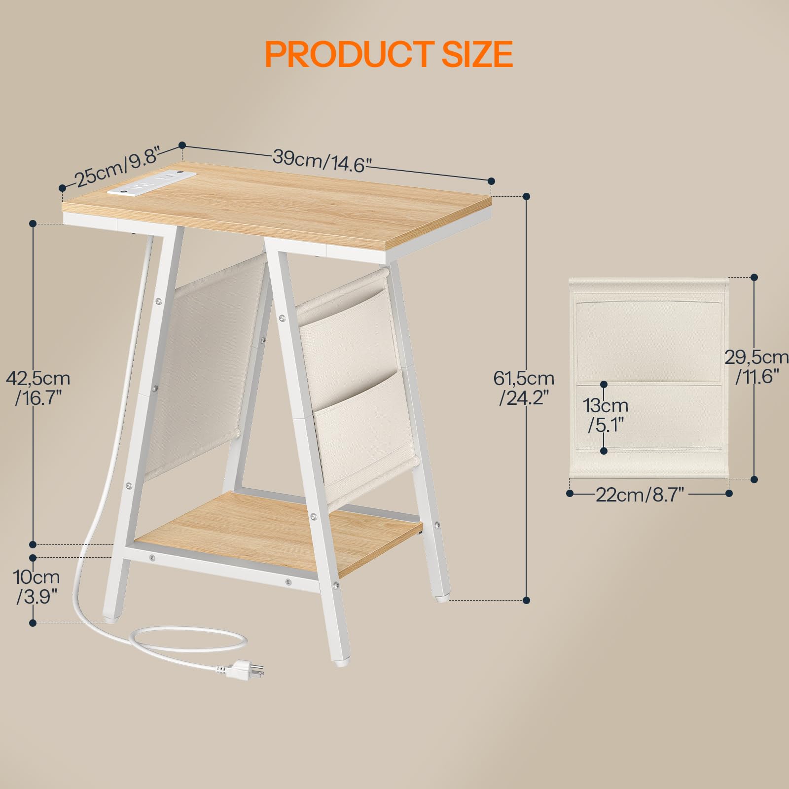 hoobro-wn426ubz01-table-de-chevet-blanche-troite-avec-usb image 2