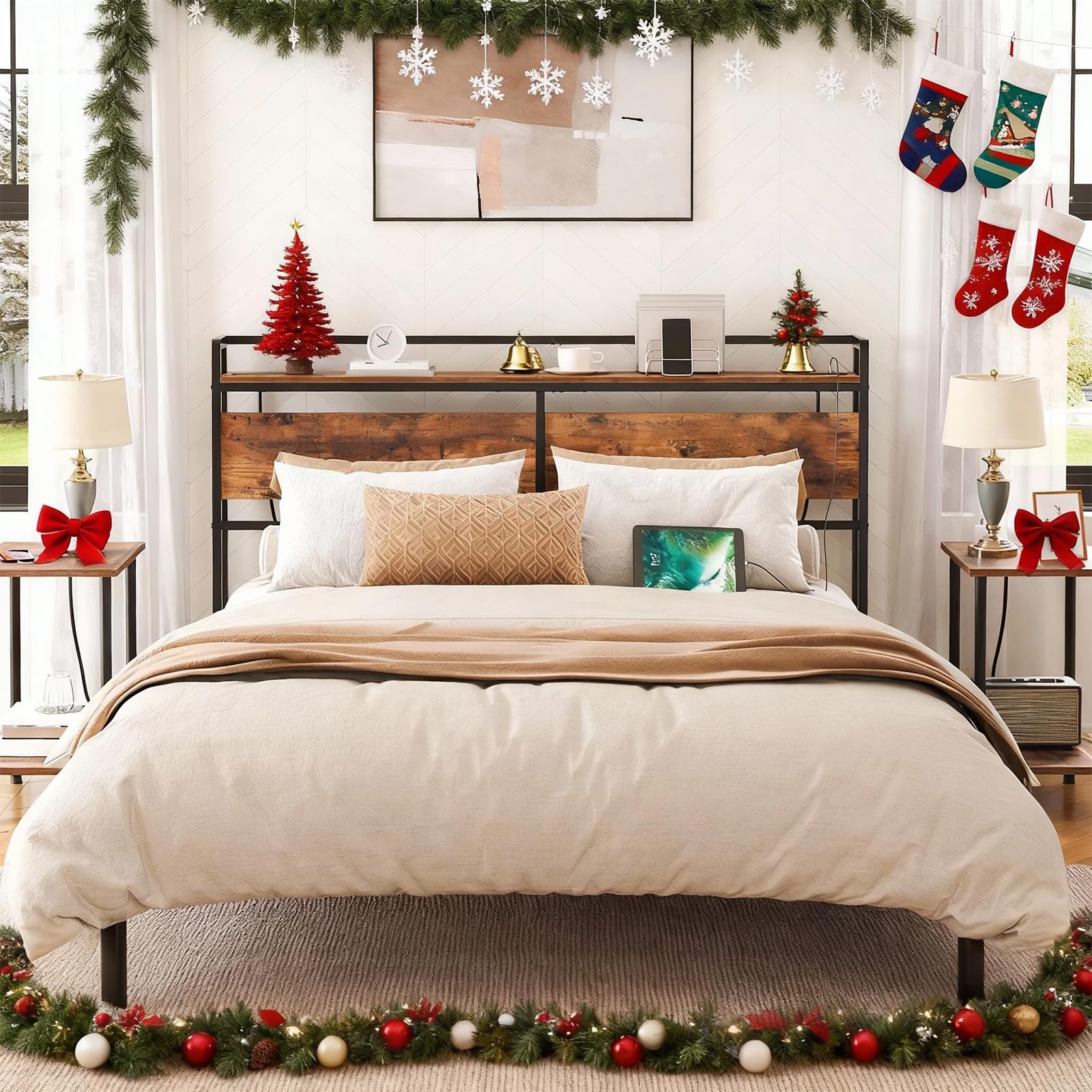 hoobro-headboards-t-te-de-lit-queen-marron-usb image 4