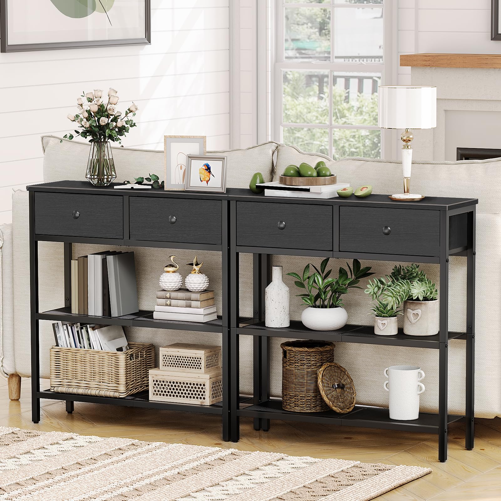 hoobro-console-entr-e-noire-troite-3-niveaux-tiroirs image 7